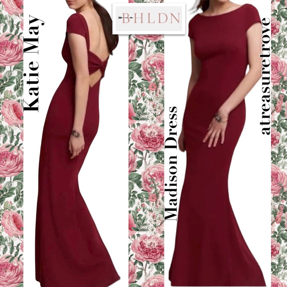 🥳HP New Katie May x BHLDN Madison 14/Lg Bordeaux Maroon Bow-Back Long Bridesmaid